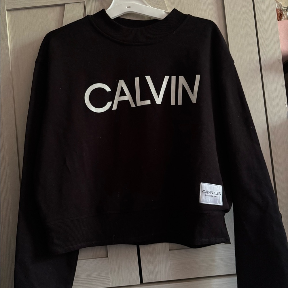Calvin Klein Black Cropped Long Sleeve crew neck